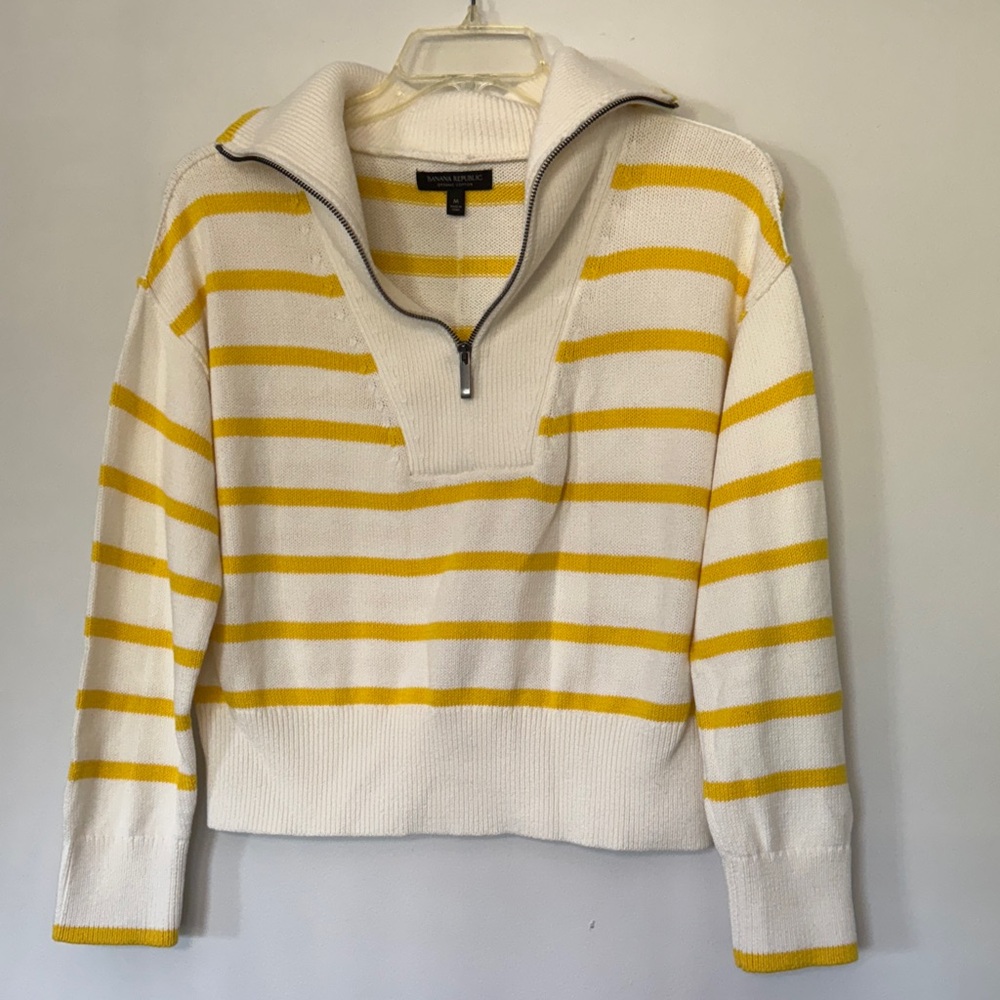 Banana Republic Yellow and White Striped Turtleneck Sweater